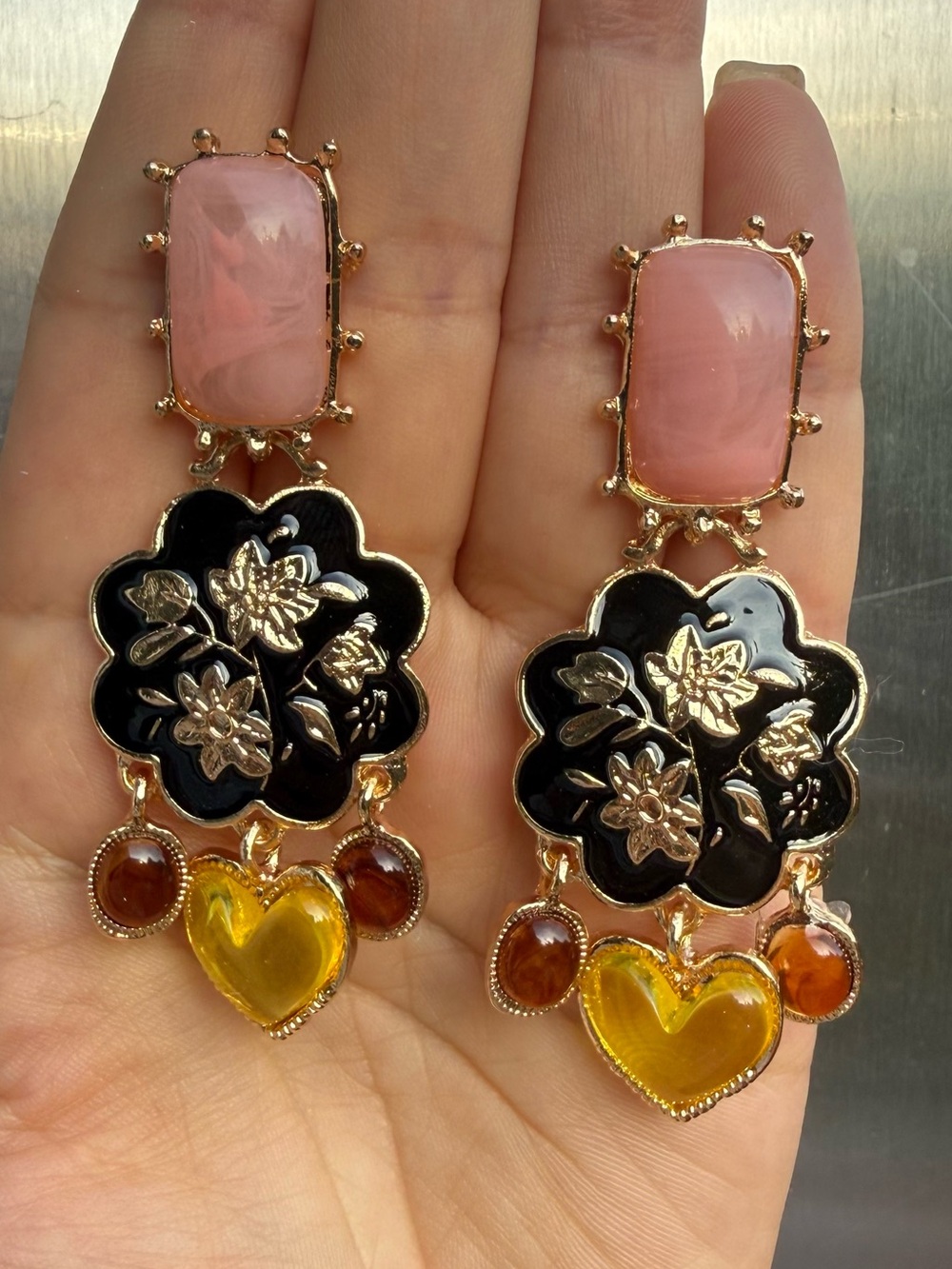 Statement Floral Multicolor Earrings - Picture 3 of 4